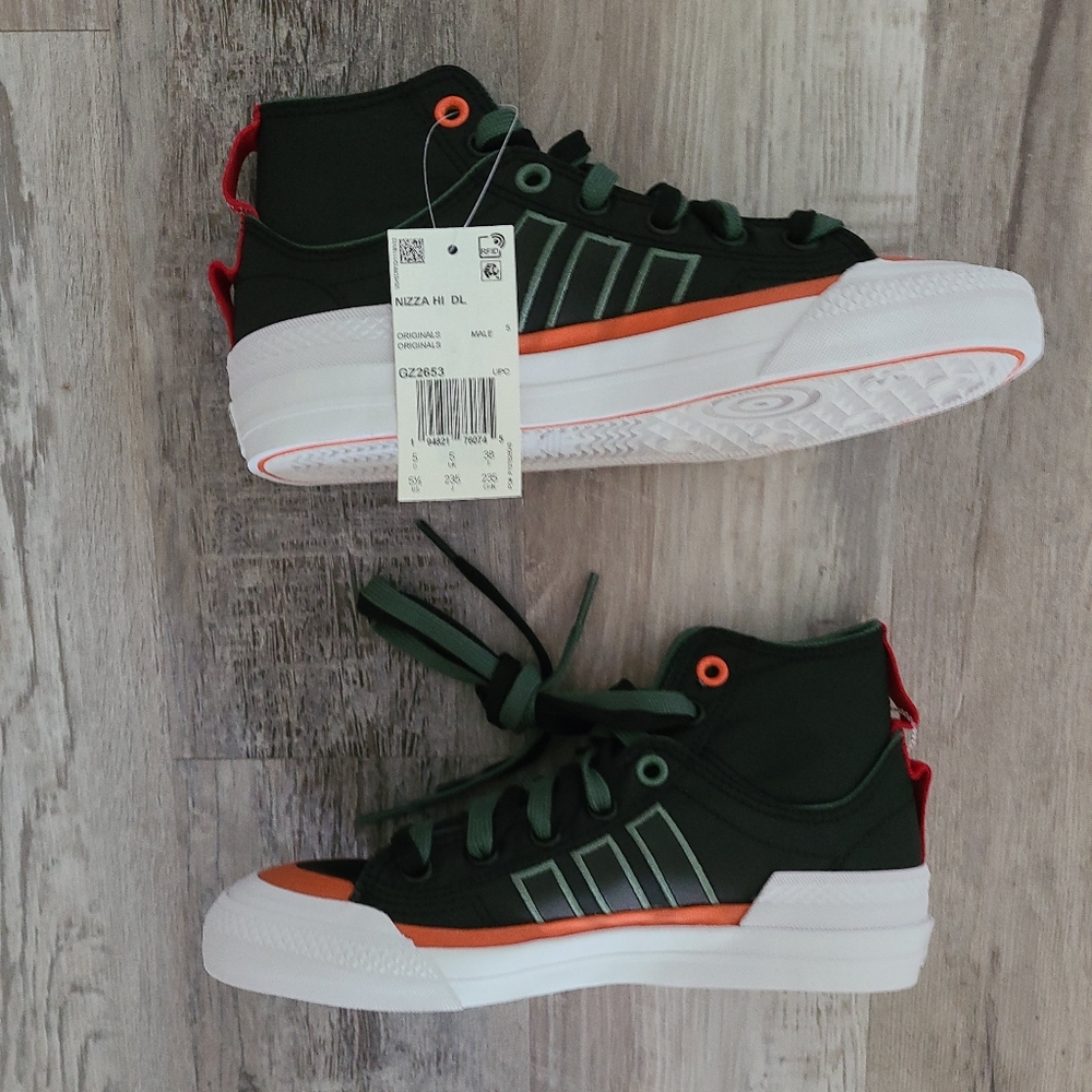 SIZE 5.5 | MENS | BRAND NEW adidas Nizza Hi DL GZ2653 | Black, Green, & Orange